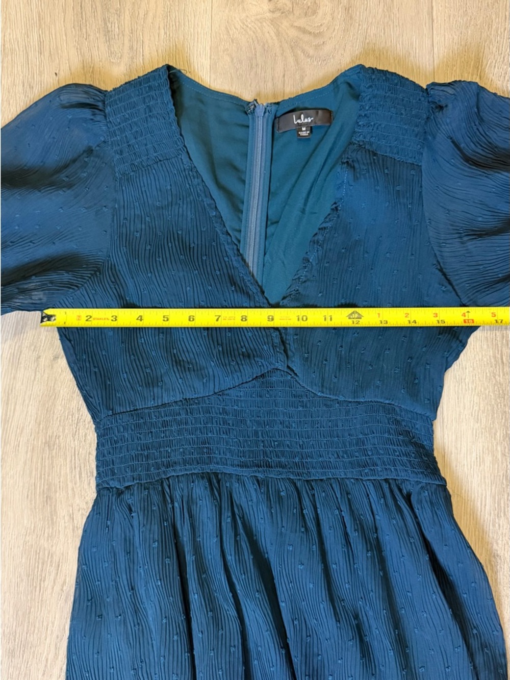 Lulu's Tier Sz M Dark Teal Puff Sleeves Tiered Midi Stretchy Waist Dress - Picture 9 of 12